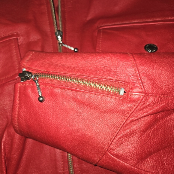 Red leather Biker jacket, slim12(8-10 fit). - Picture 3 of 11